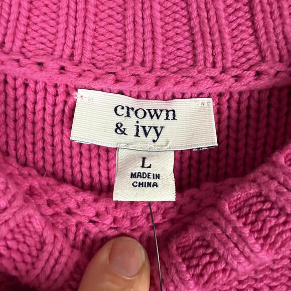 Crown & Ivy Long Sleeve Pullover Sweater Dark Pink Light Pink Size Large NWT 841 - Picture 7 of 7